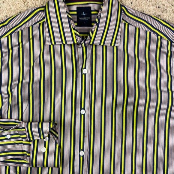 Tailorbyrd Dress Shirt Striped Lime Green Red Blue L/S Mens Large Button Up￼ - Picture 1 of 8